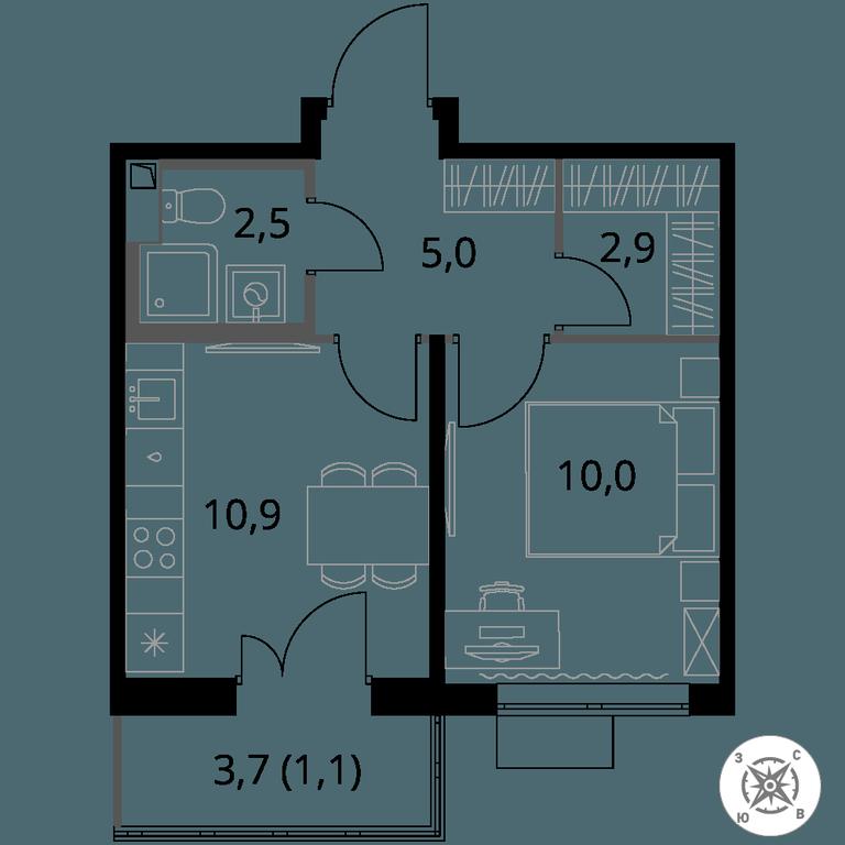 1-BD Apartment Sale, 32.4平方米 at Pervy Sheremetevskij, Komsomolskaya Street, 16, Khimki, Moscow Region, Russia #1