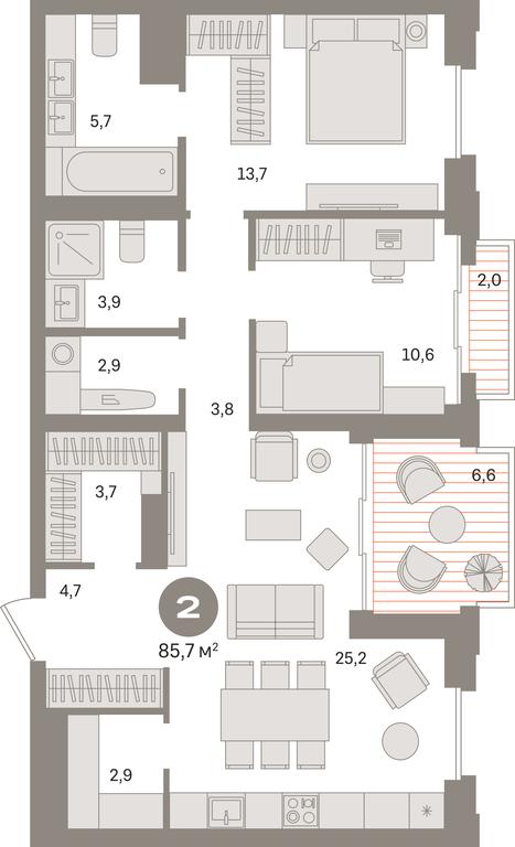 2-BD Apartment Sale, 85.9平方米 at Kvartal «MONS», Ogorodny Drive, Moscow, Russia #1