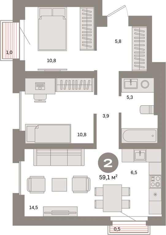 2-BD Apartment Sale, 59.1 sq. m. at Kvartal Metronom, Tagilskaya Street, Moscow, Russia #1