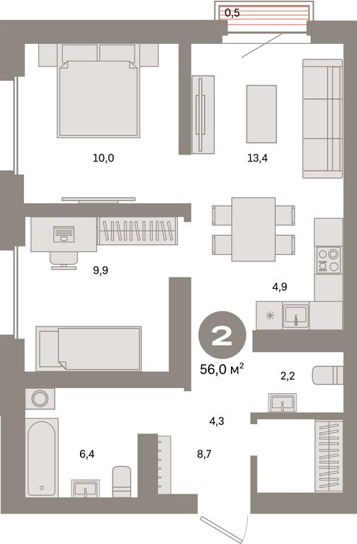 2-BD Apartment Sale, 56 sq. m. at Kvartal Metronom, Tagilskaya Street, Moscow, Russia #1