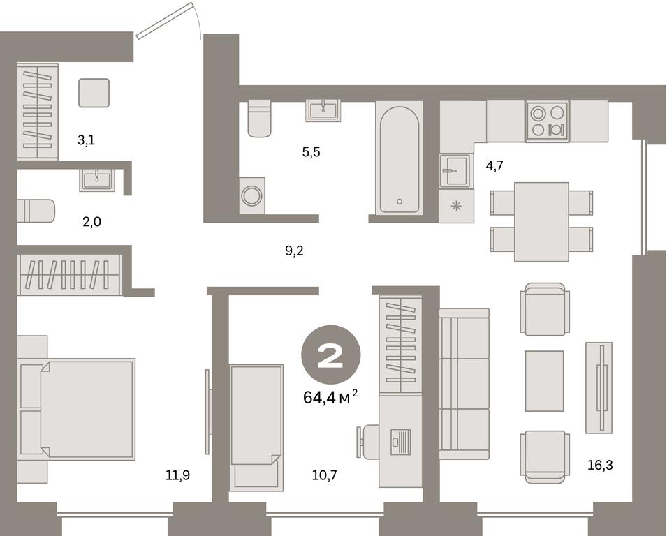 2-BD Apartment Sale, 64.4平方米 at Kvartal Metronom, Tagilskaya Street, Moscow, Russia #1