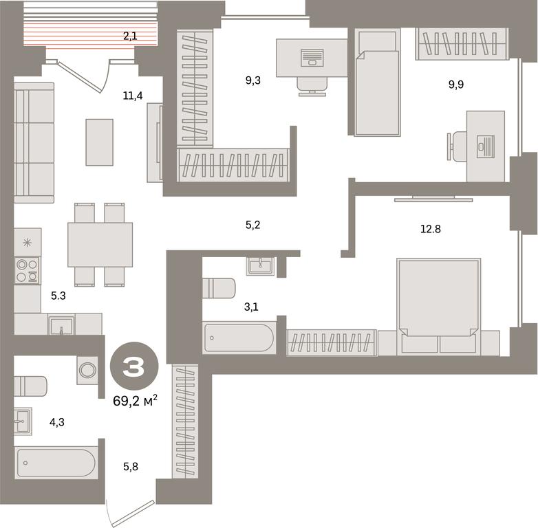 2-BD Apartment Sale, 69.2 sq. m. at Kvartal Metronom, Tagilskaya Street, Moscow, Russia #1 2-BD Apartment Sale, 69.2 sq. m. at Kvartal Metronom, Tagilskaya Street, Moscow, Russia #1