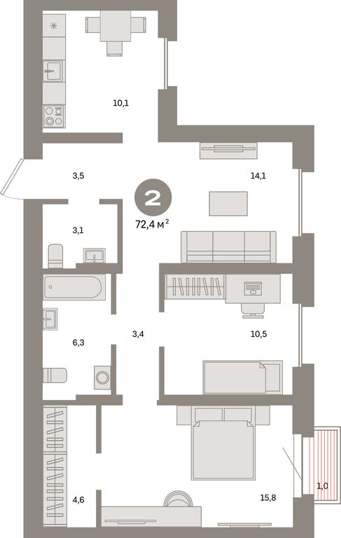 2-BD Apartment Sale, 72.4 sq. m. at Kvartal Metronom, Tagilskaya Street, Moscow, Russia #1 2-BD Apartment Sale, 72.4 sq. m. at Kvartal Metronom, Tagilskaya Street, Moscow, Russia #1