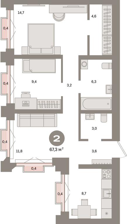 2-BD Apartment Sale, 67.3平方米 at Kvartal Metronom, Tagilskaya Street, Moscow, Russia #1