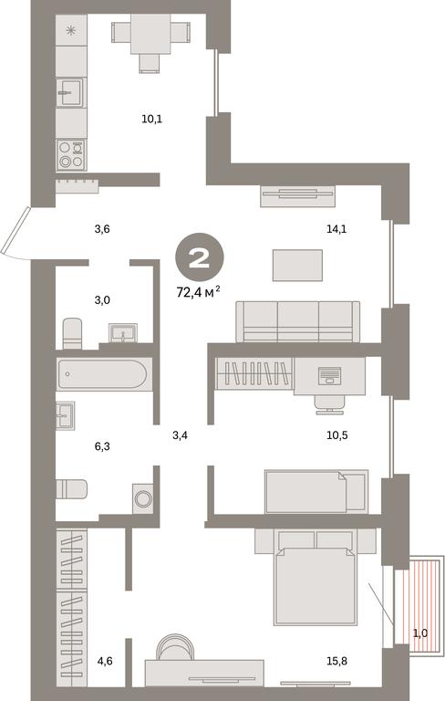 2-BD Apartment Sale, 72.4 sq. m. at Kvartal Metronom, Tagilskaya Street, Moscow, Russia #1