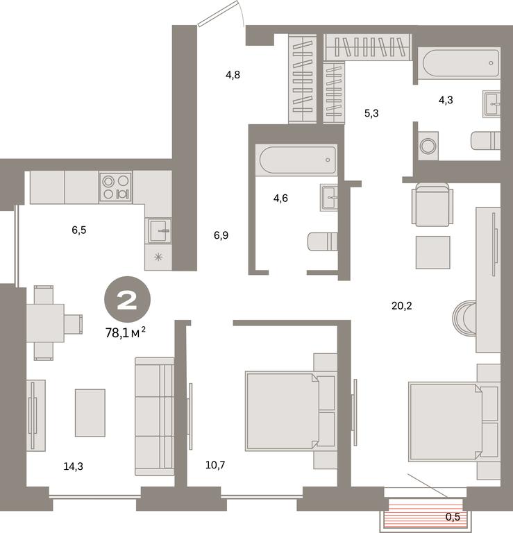 2-BD Apartment Sale, 78.1 sq. m. at Kvartal Metronom, Tagilskaya Street, Moscow, Russia #1