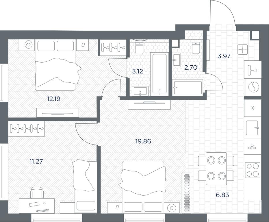 1-BD Apartment Sale, 59.94 sq. m. at TATE, Vetkina Street, Moscow, Russia #1