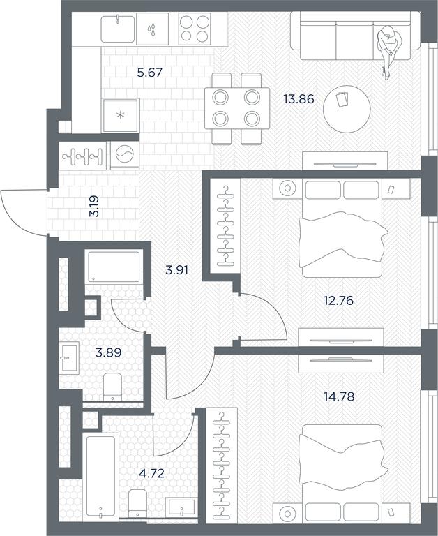 1-BD Apartment Sale, 62.78 sq. m. at TATE, Vetkina Street, Moscow, Russia #1
