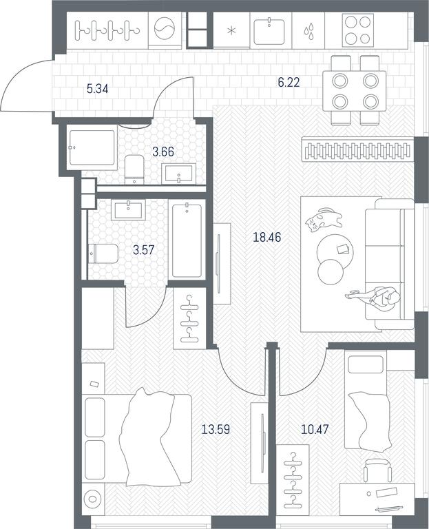 1-BD Apartment Sale, 61.31平方米 at TATE, Vetkina Street, Moscow, Russia #1 1-BD Apartment Sale, 61.31平方米 at TATE, Vetkina Street, Moscow, Russia #1
