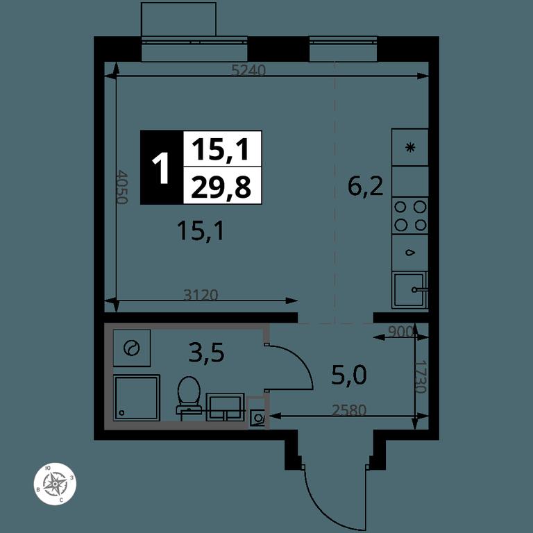 Apartment Sale, 29.8平方米 at Pervy Yuzhny, zhiloy kompleks Pervy Yuzhny, Leninskiy City District, Moscow Region, Russia #1