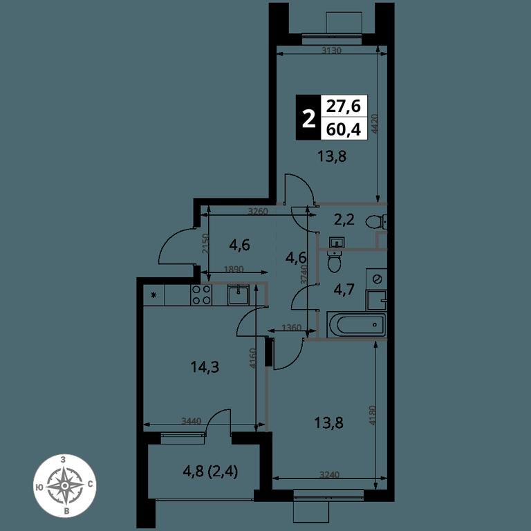2-BD Apartment Sale, 60.4平方米 at Pervy Sheremetevskij, Komsomolskaya Street, 16, Khimki, Moscow Region, Russia #1 2-BD Apartment Sale, 60.4平方米 at Pervy Sheremetevskij, Komsomolskaya Street, 16, Khimki, Moscow Region, Russia #1