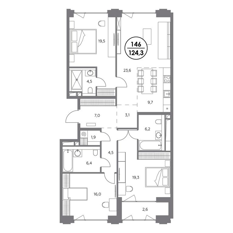 4-BD Apartment Sale, 124.3平方米 at Monblan, Shlyuzovaya Embankment, 2/1с1, Moscow, Russia #2