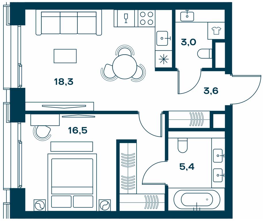 1-BD Apartment Sale, 47.8 sq. m. at Soul, Chasovaya Street, 28, Moscow, Russia #1
