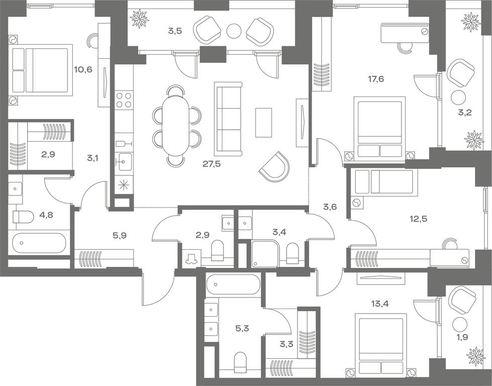 4-BD Apartment Sale, 130.4 sq. m. at Soul, Chasovaya Street, 28, Moscow, Russia #1