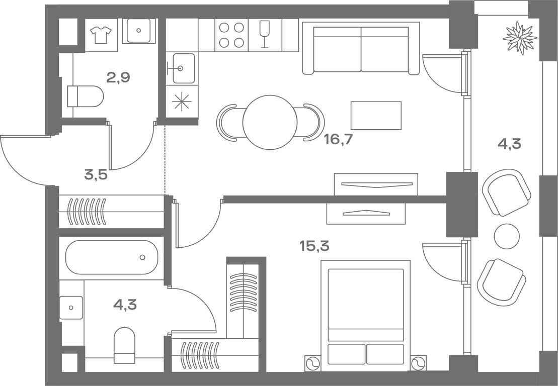 1-BD Apartment Sale, 48.6 sq. m. at Soul, Chasovaya Street, 28, Moscow, Russia #1