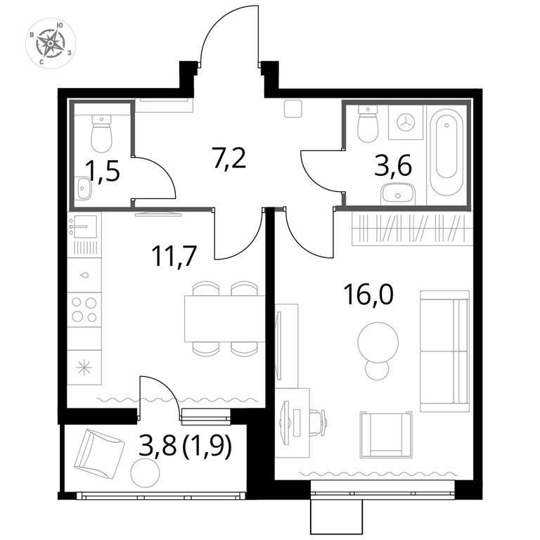 1-BD Apartment Sale, 41.9 sq. m. at Pervyi Lermontovskiy, zhiloy kompleks 1-y Lermontovskiy, Lyubertsy, Moscow Region, Russia #1