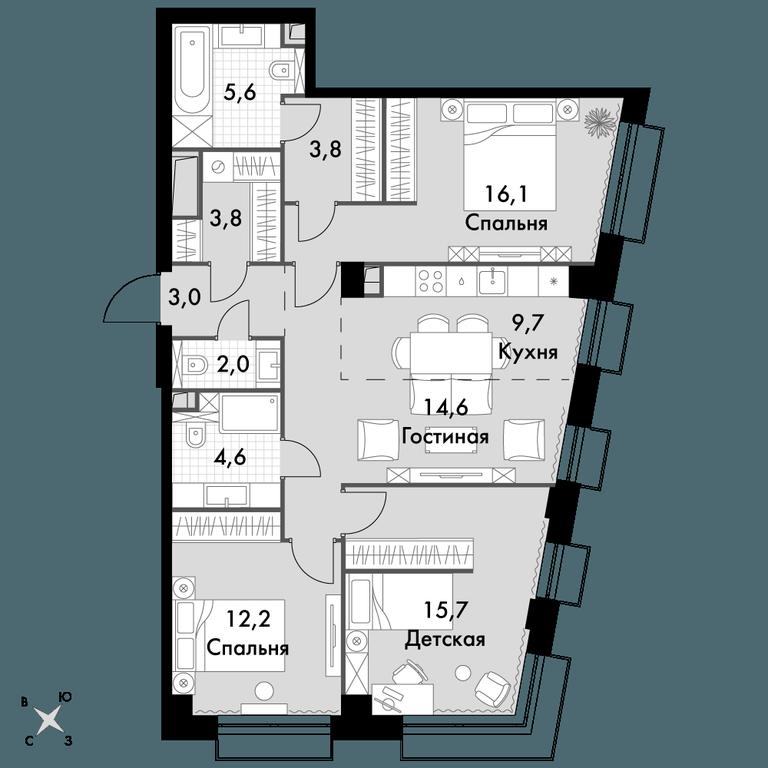4-BD Apartment Sale, 91.1 sq. m. at Sydney City, Shenogina Street, 2, Moscow, Russia #1