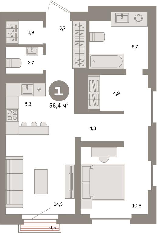 1-BD Apartment Sale, 56.4平方米 at Kvartal Metronom, Tagilskaya Street, Moscow, Russia #1