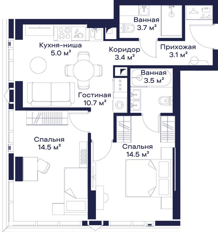 2-BD Apartment Sale, 58.09 sq. m. at Jois, 3rd Silikatny Drive, 10, Moscow, Russia #1