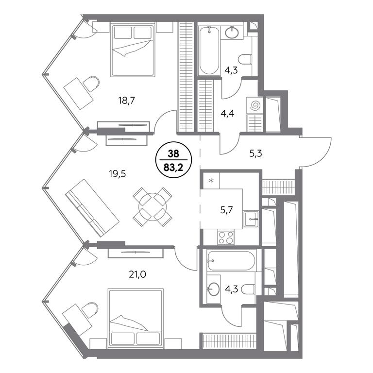 3-BD Apartment Sale, 83.2 sq. m. at Monblan, Shlyuzovaya Embankment, 2/1с1, Moscow, Russia #2