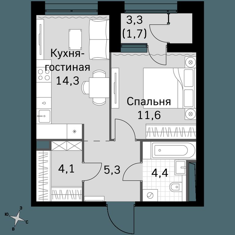 1-BD Apartment Sale, 41.4 sq. m. at Sky Garden, Stroitelny Drive, 9с6, Moscow, Russia #1
