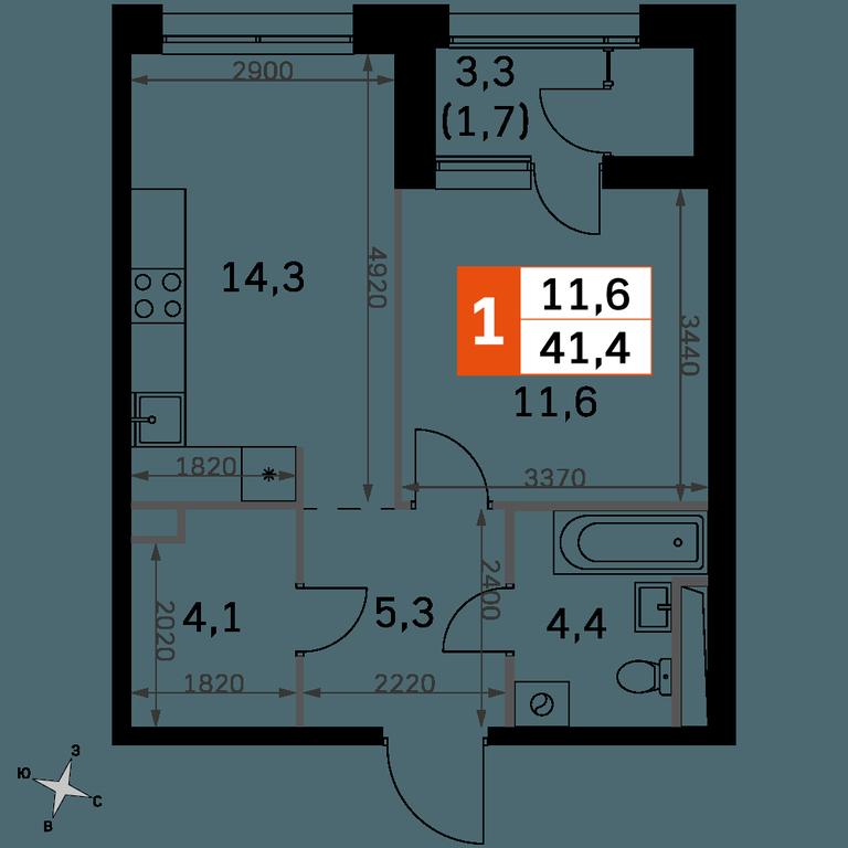 1-BD Apartment Sale, 41.4 sq. m. at Sky Garden, Stroitelny Drive, 9с6, Moscow, Russia #2