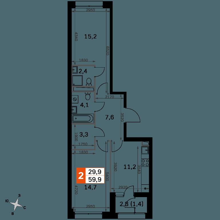 2-BD Apartment Sale, 59.9 sq. m. at Sky Garden, Stroitelny Drive, 9с6, Moscow, Russia #2 2-BD Apartment Sale, 59.9 sq. m. at Sky Garden, Stroitelny Drive, 9с6, Moscow, Russia #2