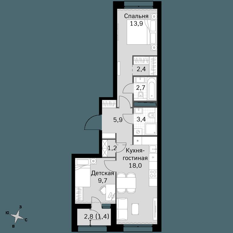2-BD Apartment Sale, 58.6 sq. m. at Sky Garden, Stroitelny Drive, 9с6, Moscow, Russia #1 2-BD Apartment Sale, 58.6 sq. m. at Sky Garden, Stroitelny Drive, 9с6, Moscow, Russia #1