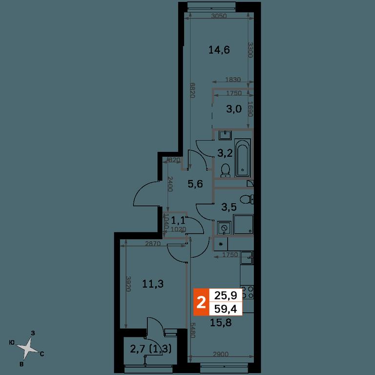 2-BD Apartment Sale, 59.4平方米 at Sky Garden, Stroitelny Drive, 9с6, Moscow, Russia #2 2-BD Apartment Sale, 59.4平方米 at Sky Garden, Stroitelny Drive, 9с6, Moscow, Russia #2