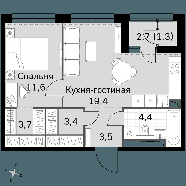 1-BD Apartment Sale, 47.3 sq. m. at Sky Garden, Stroitelny Drive, 9с6, Moscow, Russia #1