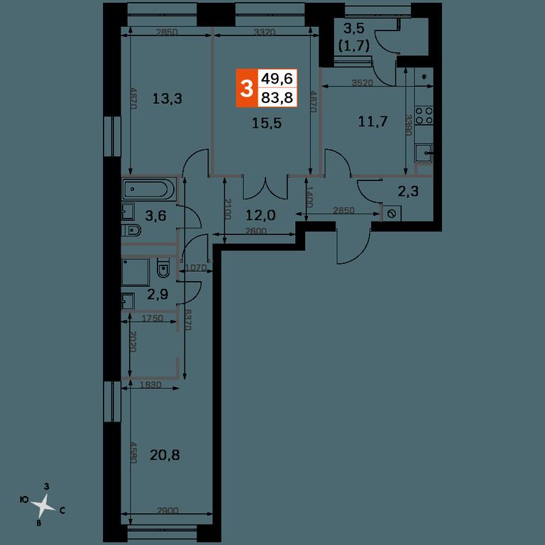 2-BD Apartment Sale, 83.6平方米 at Sky Garden, Stroitelny Drive, 9с6, Moscow, Russia #1 2-BD Apartment Sale, 83.6平方米 at Sky Garden, Stroitelny Drive, 9с6, Moscow, Russia #1