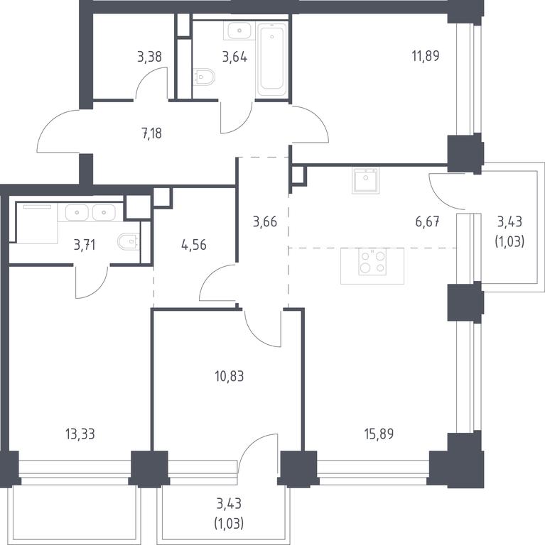 2-BD Apartment Sale, 86.8 sq. m. at Nova, Bratyev Fonchenko Street, вл21, Moscow, Russia #1