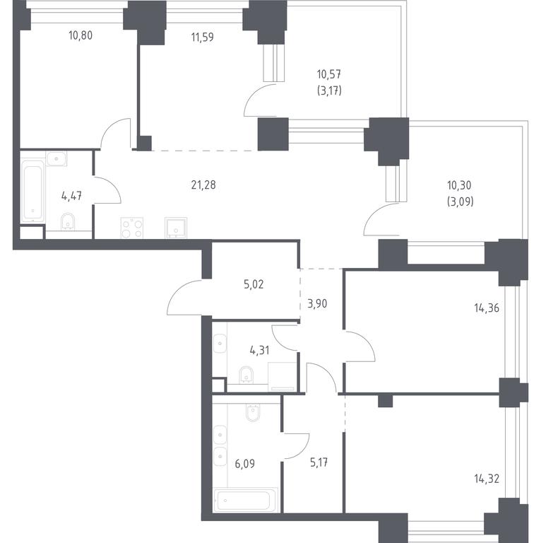 2-BD Apartment Sale, 107.57 sq. m. at Nova, Bratyev Fonchenko Street, вл21, Moscow, Russia #1 2-BD Apartment Sale, 107.57 sq. m. at Nova, Bratyev Fonchenko Street, вл21, Moscow, Russia #1