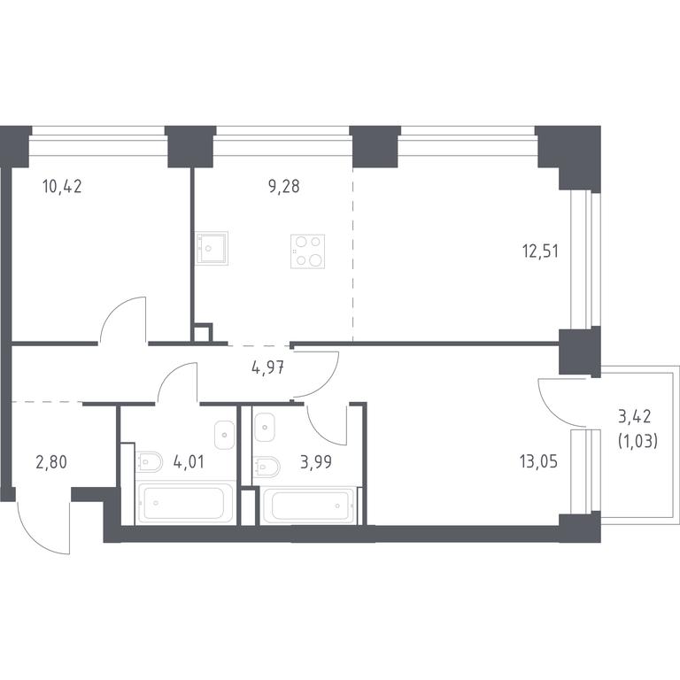 1-BD Apartment Sale, 62.06平方米 at Nova, Bratyev Fonchenko Street, вл21, Moscow, Russia #1
