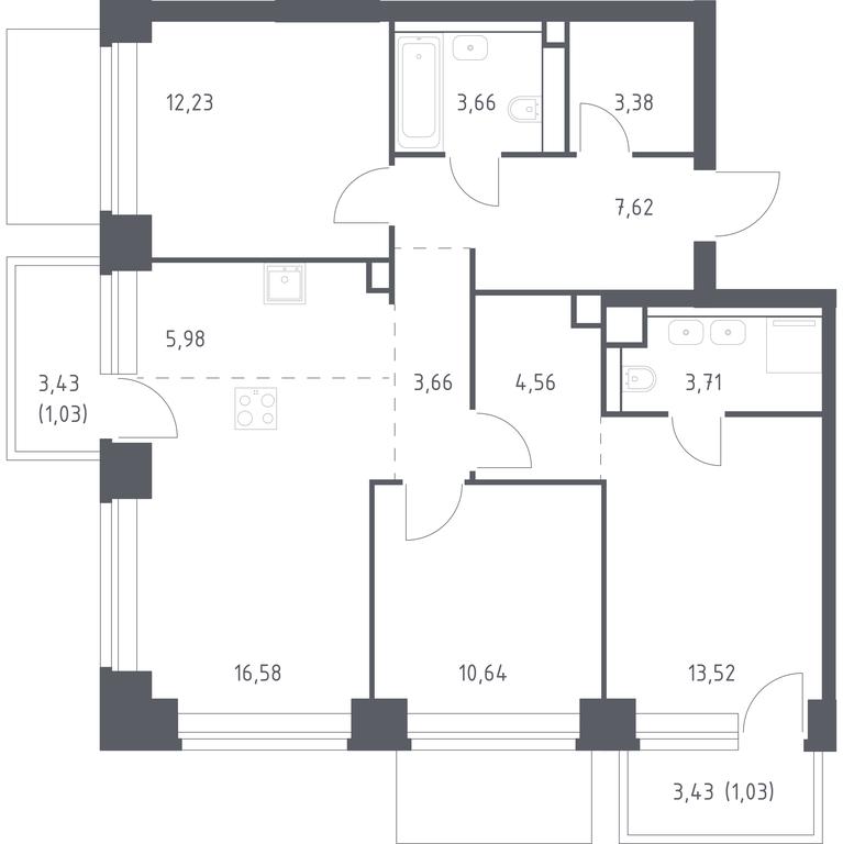 2-BD Apartment Sale, 87.6平方米 at Nova, Bratyev Fonchenko Street, вл21, Moscow, Russia #1