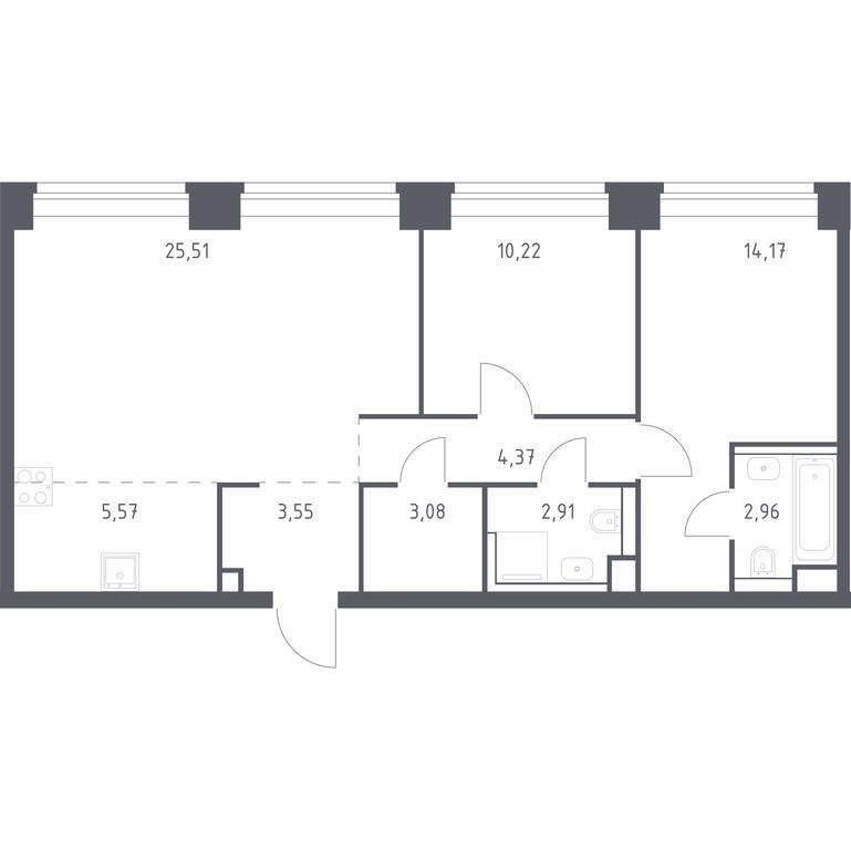 1-BD Apartment Sale, 72.34 sq. m. at Nova, Bratyev Fonchenko Street, вл21, Moscow, Russia #1