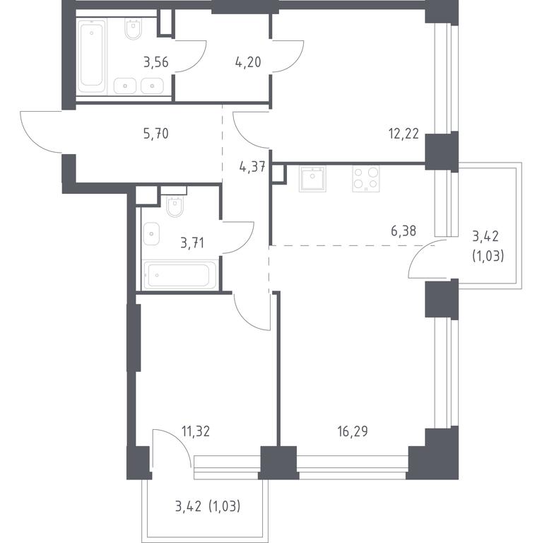 1-BD Apartment Sale, 69.81平方米 at Nova, Bratyev Fonchenko Street, вл21, Moscow, Russia #1 1-BD Apartment Sale, 69.81平方米 at Nova, Bratyev Fonchenko Street, вл21, Moscow, Russia #1