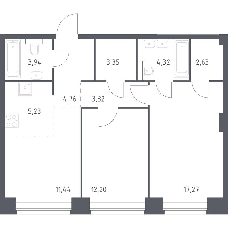 1-BD Apartment Sale, 68.46平方米 at Nova, Bratyev Fonchenko Street, вл21, Moscow, Russia #1