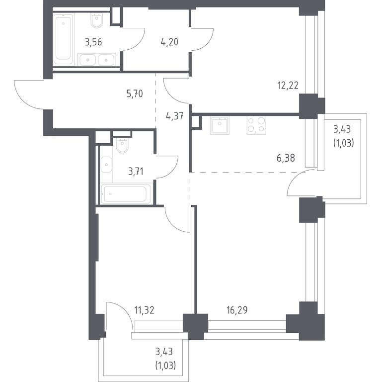 1-BD Apartment Sale, 69.81 sq. m. at Nova, Bratyev Fonchenko Street, вл21, Moscow, Russia #1 1-BD Apartment Sale, 69.81 sq. m. at Nova, Bratyev Fonchenko Street, вл21, Moscow, Russia #1
