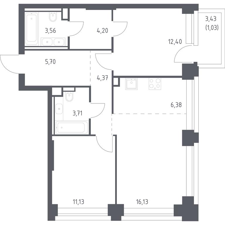 1-BD Apartment Sale, 68.61 sq. m. at Nova, Bratyev Fonchenko Street, вл21, Moscow, Russia #1 1-BD Apartment Sale, 68.61 sq. m. at Nova, Bratyev Fonchenko Street, вл21, Moscow, Russia #1