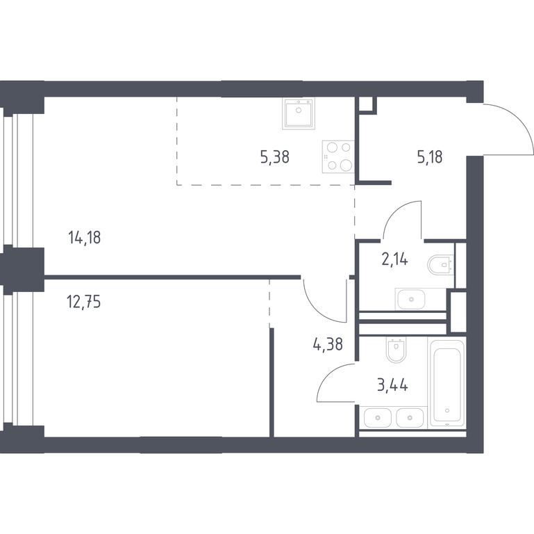 Apartment Sale, 47.45平方米 at Nova, Bratyev Fonchenko Street, вл21, Moscow, Russia #1