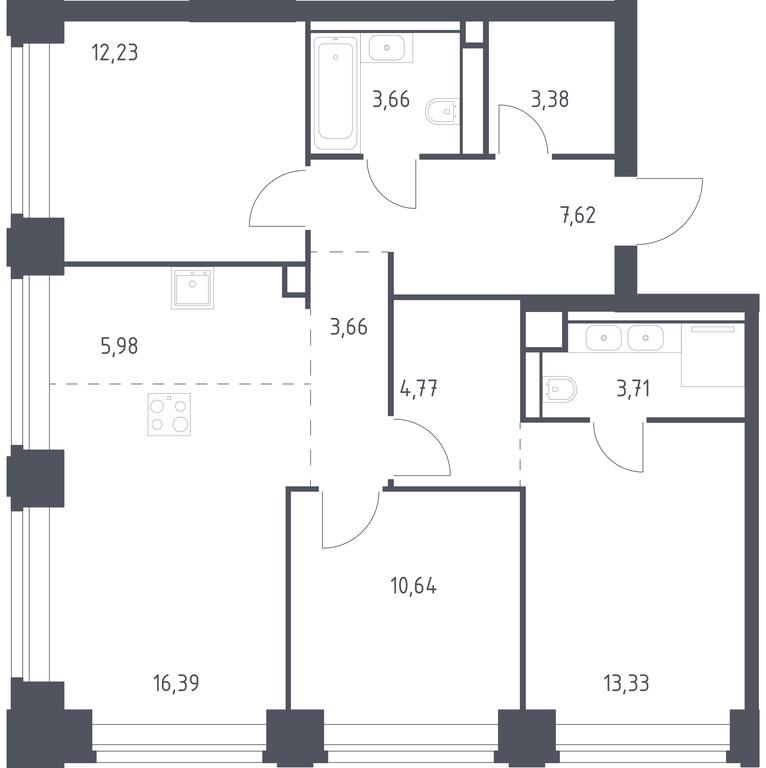 2-BD Apartment Sale, 85.37平方米 at Nova, Bratyev Fonchenko Street, вл21, Moscow, Russia #1 2-BD Apartment Sale, 85.37平方米 at Nova, Bratyev Fonchenko Street, вл21, Moscow, Russia #1