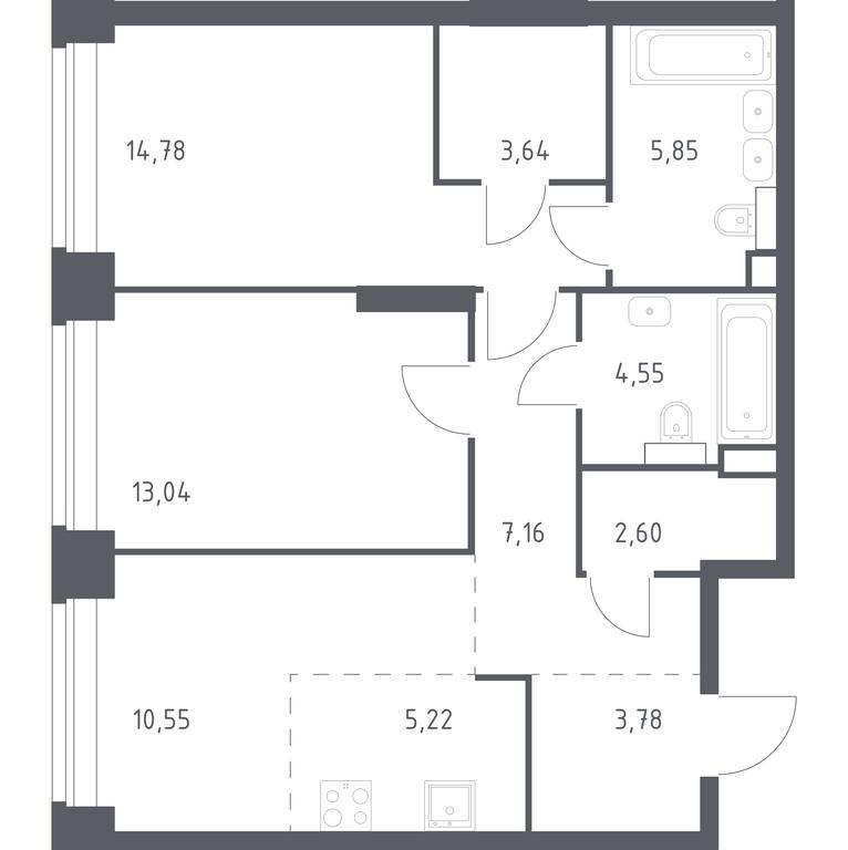 1-BD Apartment Sale, 71.17 sq. m. at Nova, Bratyev Fonchenko Street, вл21, Moscow, Russia #1 1-BD Apartment Sale, 71.17 sq. m. at Nova, Bratyev Fonchenko Street, вл21, Moscow, Russia #1