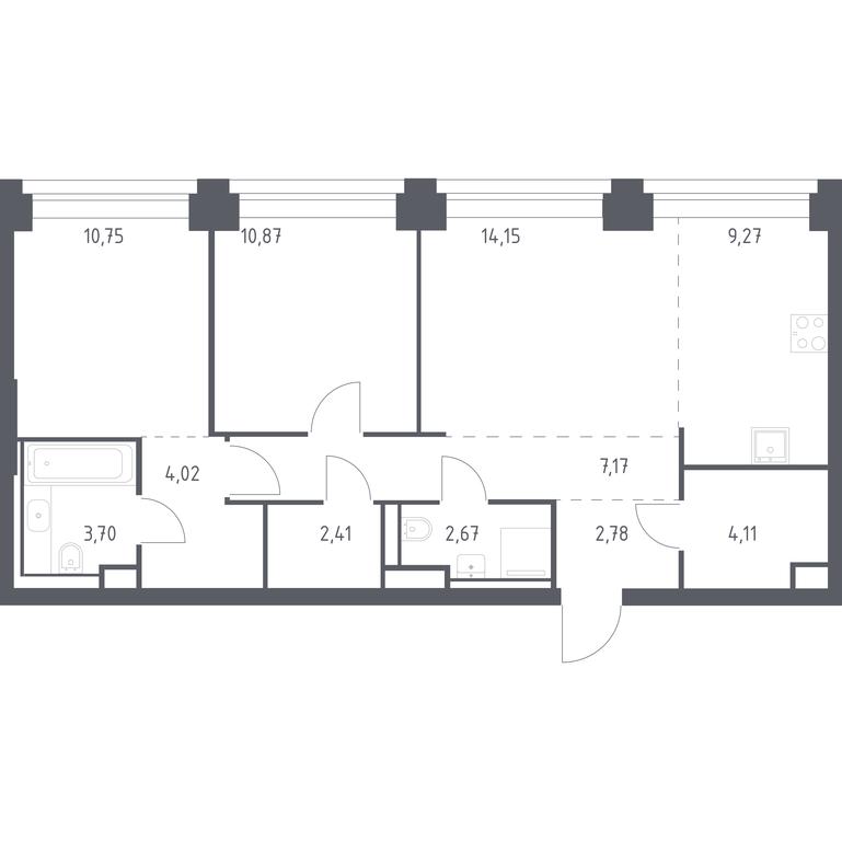 1-BD Apartment Sale, 71.9 sq. m. at Nova, Bratyev Fonchenko Street, вл21, Moscow, Russia #1