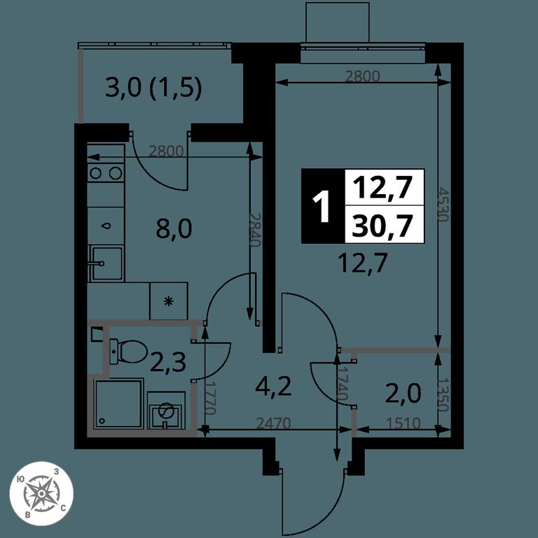 1-BD Apartment Sale, 30.7 sq. m. at Pervy Donskoj, zhiloy mikrorayon Sapronovo, derevnya Sapronovo, Leninskiy City District, Moscow Region, Russia #2