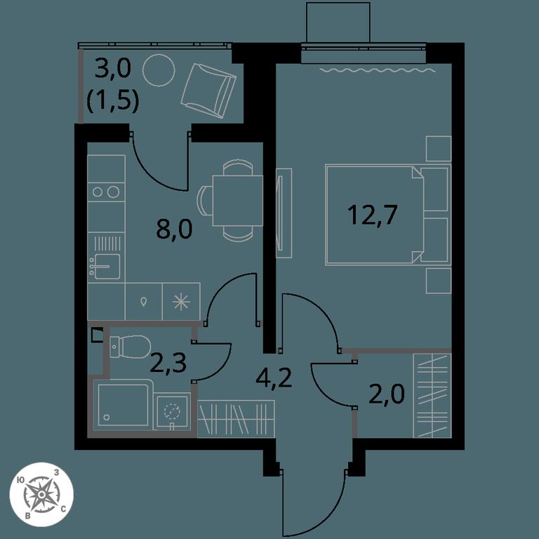 1-BD Apartment Sale, 30.7 sq. m. at Pervy Donskoj, zhiloy mikrorayon Sapronovo, derevnya Sapronovo, Leninskiy City District, Moscow Region, Russia #1