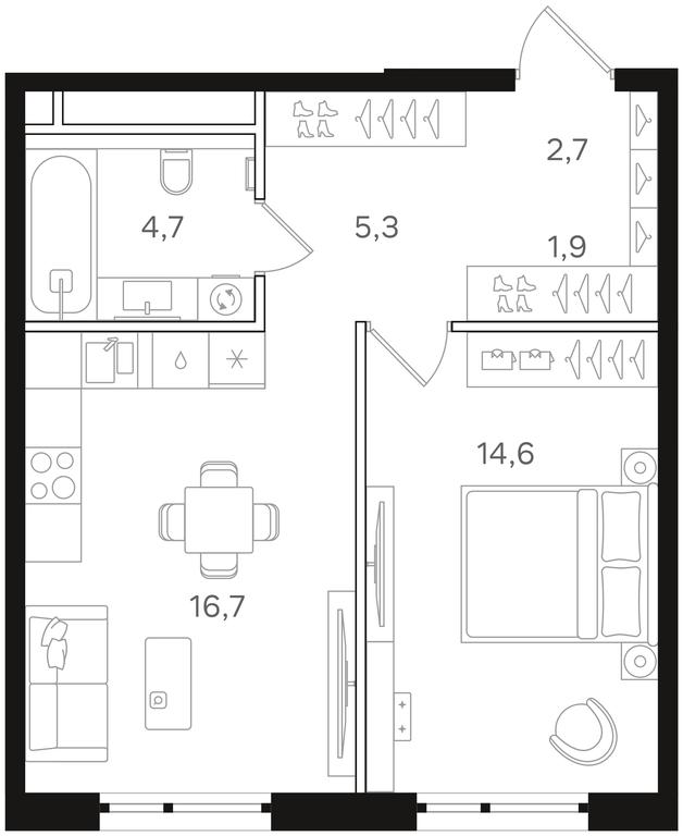 1-BD Apartment Sale, 45.9 sq. m. at Mangazeya na Rechnom, Leningradskoye Highway, Moscow, Russia #1