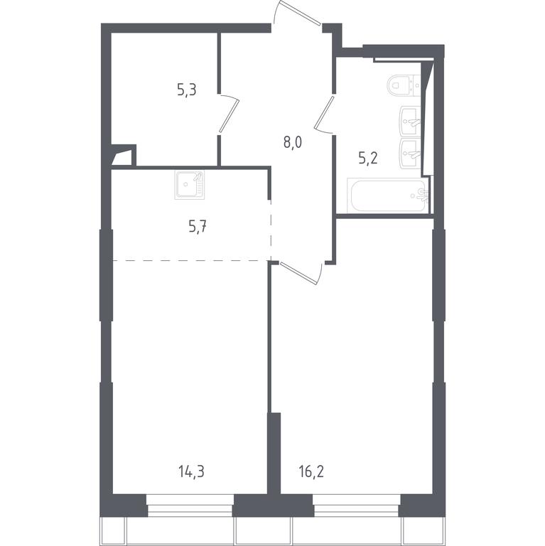 Apartment Sale, 54.73 sq. m. at Sputnik, Lipovoy Roschi Street, 1к4, derevnya Razdory, Odintsovskiy City District, Moscow Region, Russia #1