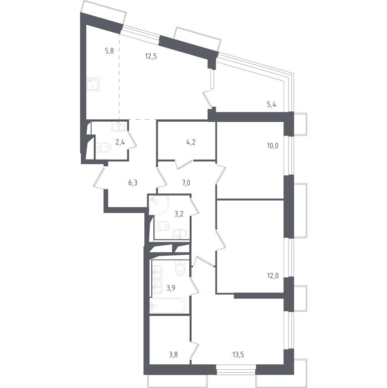 2-BD Apartment Sale, 89.51 sq. m. at Sputnik, Lipovoy Roschi Street, 1к4, derevnya Razdory, Odintsovskiy City District, Moscow Region, Russia #1