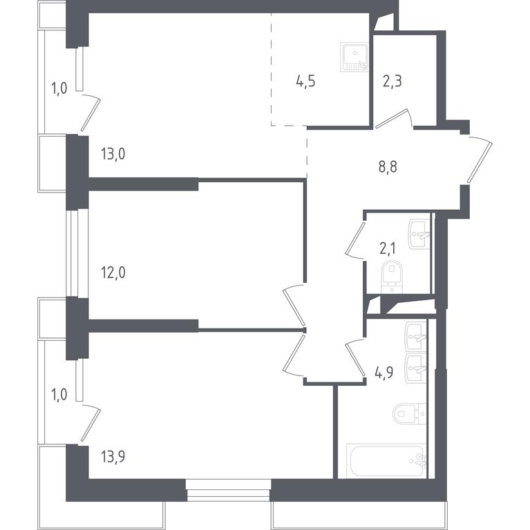 1-BD Apartment Sale, 63.65 sq. m. at Sputnik, Lipovoy Roschi Street, 1к4, derevnya Razdory, Odintsovskiy City District, Moscow Region, Russia #1